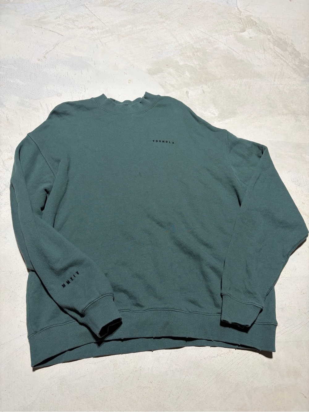 Youngla 525 shredded wash crewnexk Crewneck Sweatshirt Green large